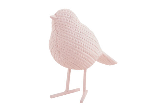 Present Time Knitted Bird beeld zacht roze polyresin, compact vogelbeeld met gebreide look
