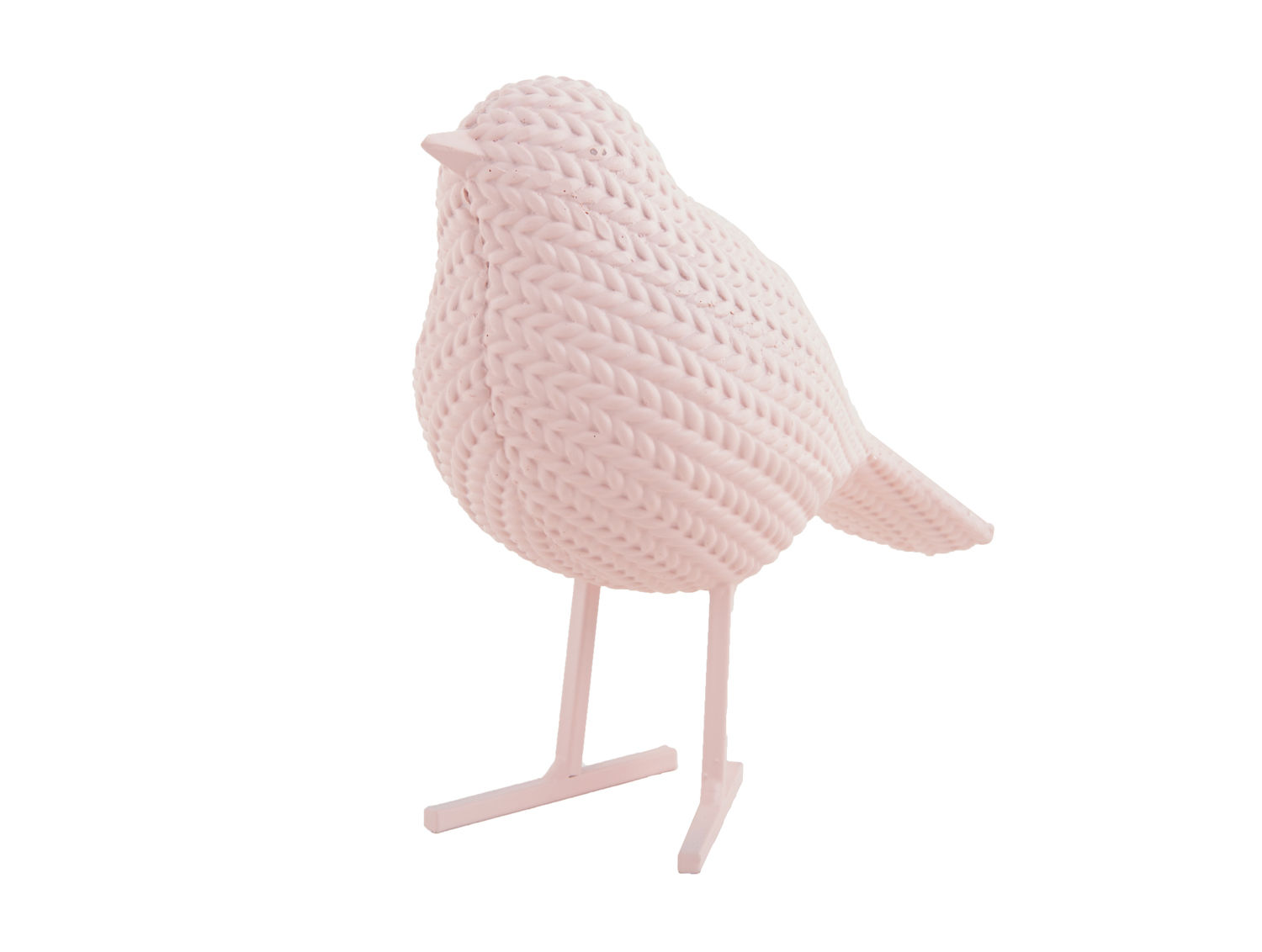 Present Time Knitted Bird beeld zacht roze polyresin, compact vogelbeeld met gebreide look