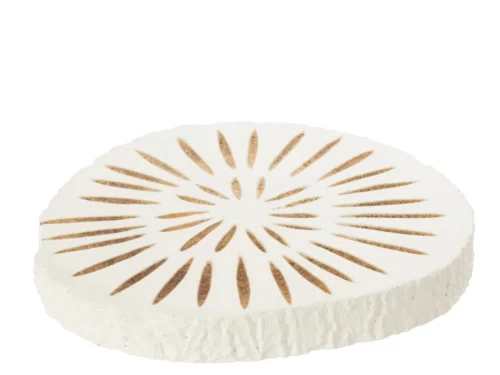 Schaal Triessio Hout Wit met subtiel zonmotief, vlak en licht decoratief woonaccessoire van paulowniahout
