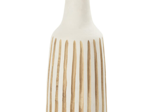 Vaas Grooltas hout wit, 45 cm hoog, slanke cilindervorm met natuurlijke houtstrepen