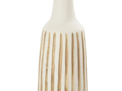 Vaas Grooltas hout wit, 45 cm hoog, slanke cilindervorm met natuurlijke houtstrepen