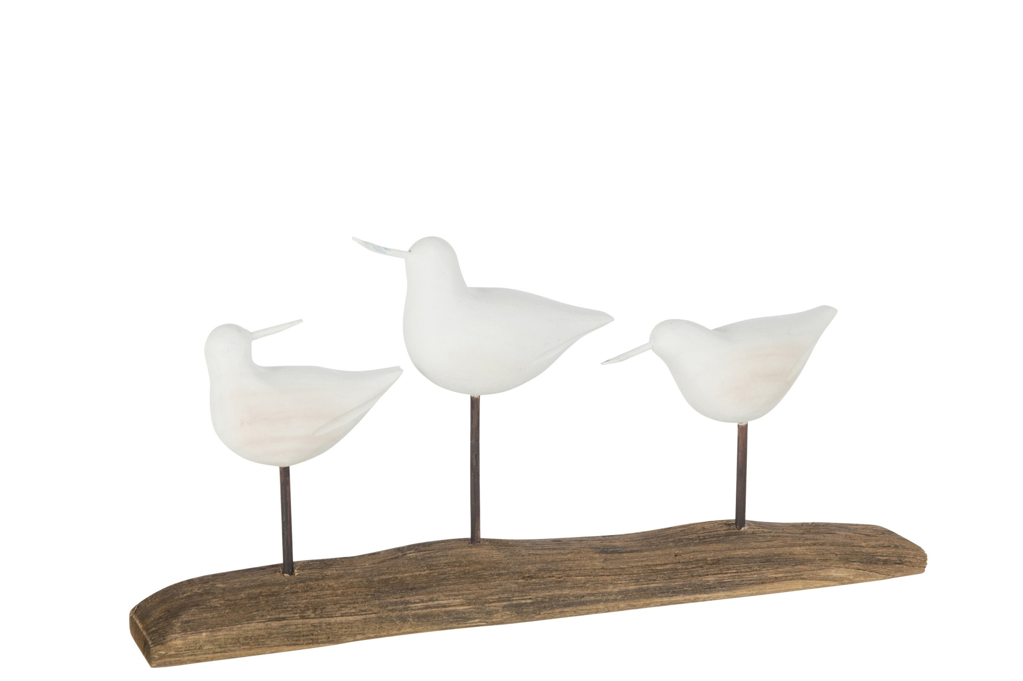 Moollio decoratiefiguur wit hout met drie vogels op houten voet, 18,5 cm hoog