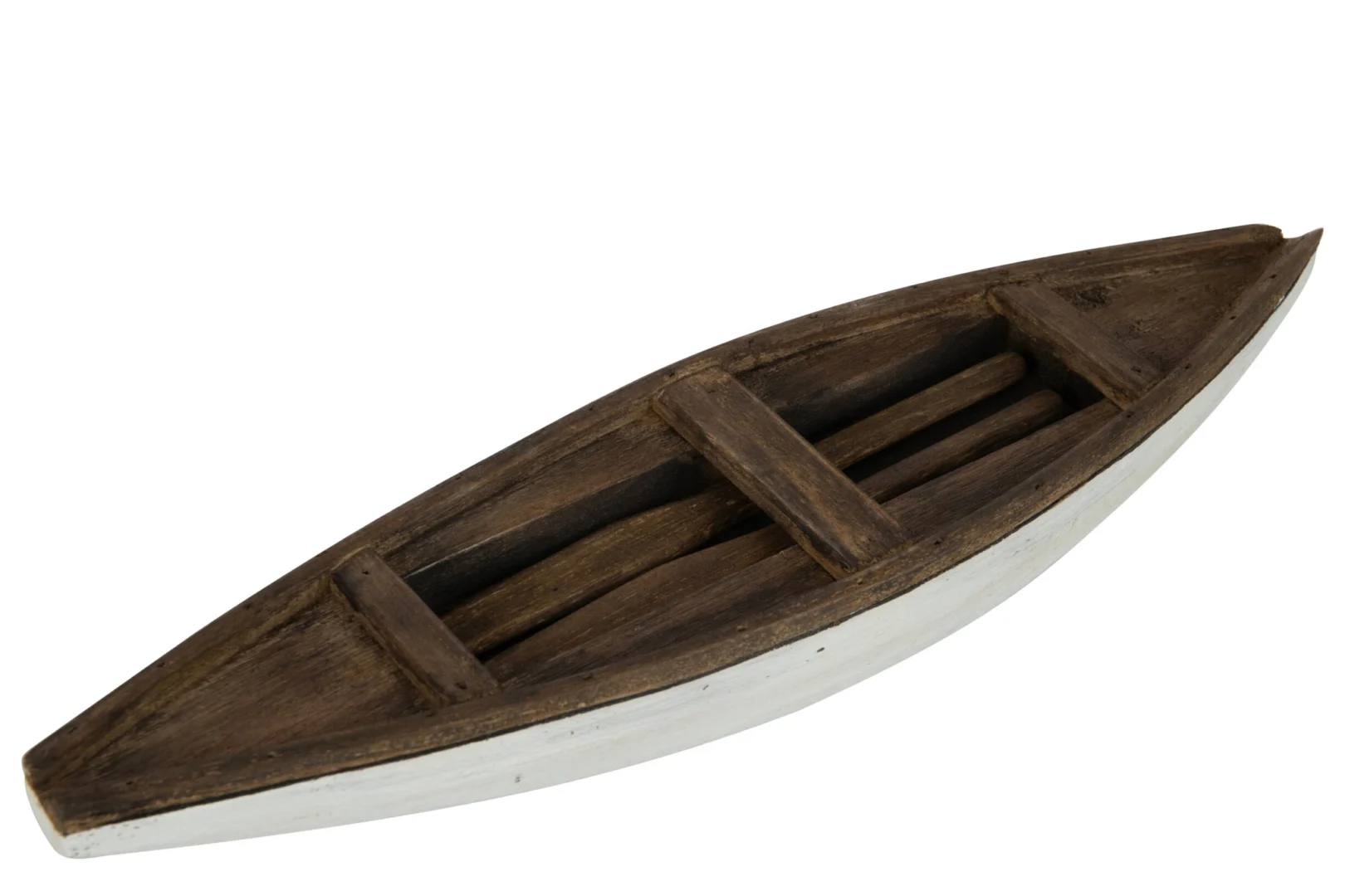 Decoratie Hirnos Hout Wit: slanke decoratieve boot van wit paulowniahout met natuurlijke, rustieke afwerking