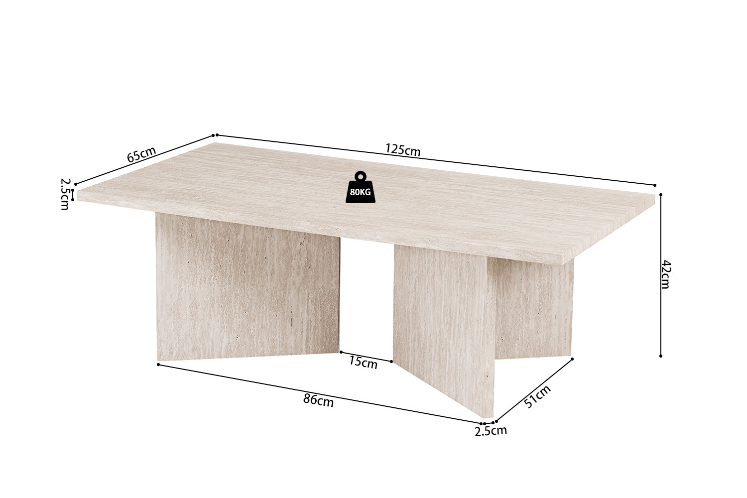Salontafel Saundena Beige 125 cm - Afbeelding 7