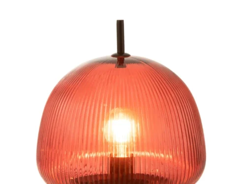 Rode tafellamp Braumme van glas en ijzer, H37 cm, compact ontwerp met E27-fitting en ribbelglas