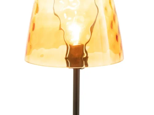 Tafellamp Neerura met geel glas, ijzeren voet en slank design, stijlvol voor dressoir of bijzettafel