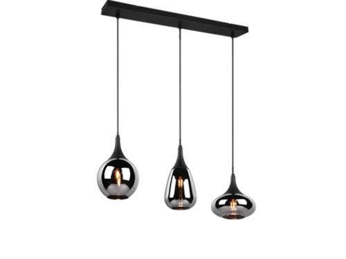 Hanglamp Hoskun mat zwart, set van 3 met verchroomde glazen kappen en verstelbare ophanging