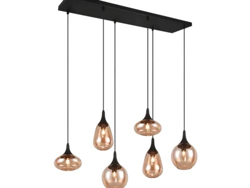 Hanglamp Flielvund matzwart set van 3 met amberkleurige glazen kappen, in hoogte verstelbaar