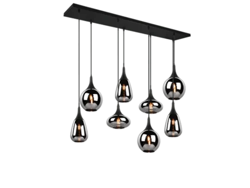 Hanglamp Fleimel mat zwart, set van 3, met acht verchroomde glazen kappen en verstelbare ophanging