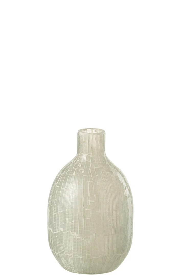Mozaïekvaas Naammino glas grijs, ronde vorm met elegant mozaïekpatroon en compact formaat van 27 cm hoog