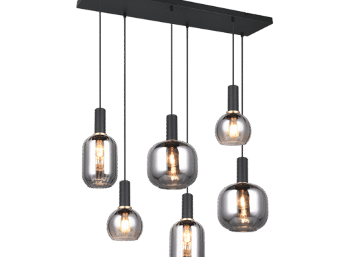 Hanglamp Skurmoro mat zwart, set van 3 met zes glazen kappen en E27-fittingen