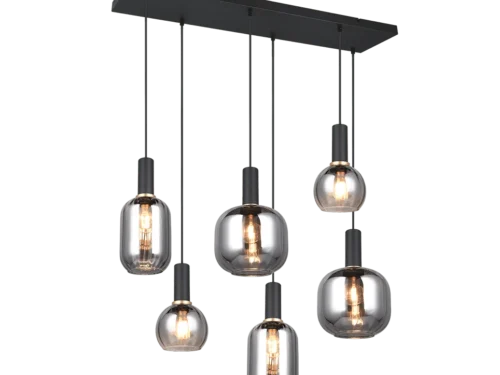 Hanglamp Skurmoro mat zwart, set van 3 met zes glazen kappen en E27-fittingen