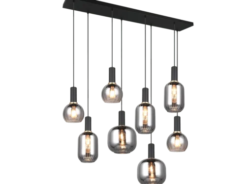 Hanglamp Jausken mat zwart met 8 glazen pendels en warme lichtbron, moderne plafondlamp set van 3