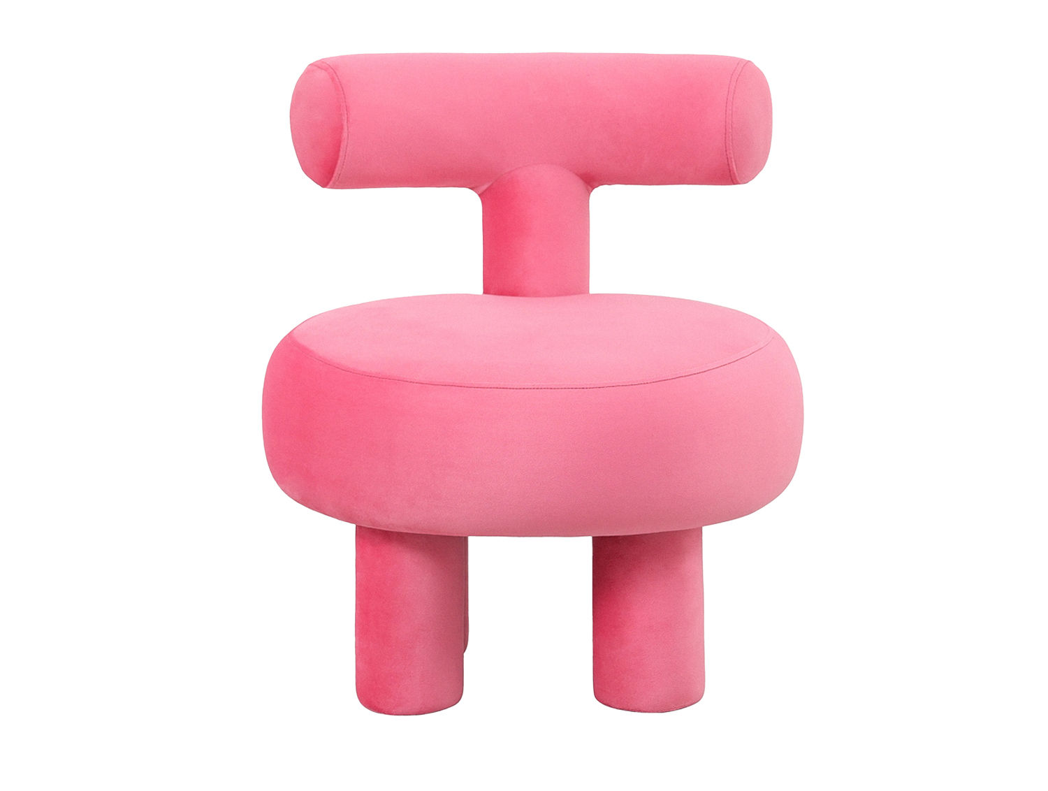 Stoel Praallund Velvet Roze met ronde zitting, zachte bekleding en speelse, elegante vorm