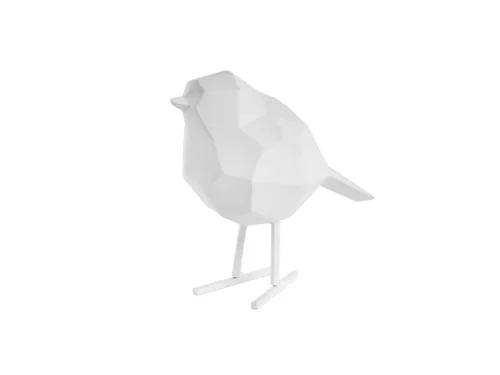 Beeld Opatija wit polyresin vogelbeeld van 13 cm met geometrisch design en slanke poten