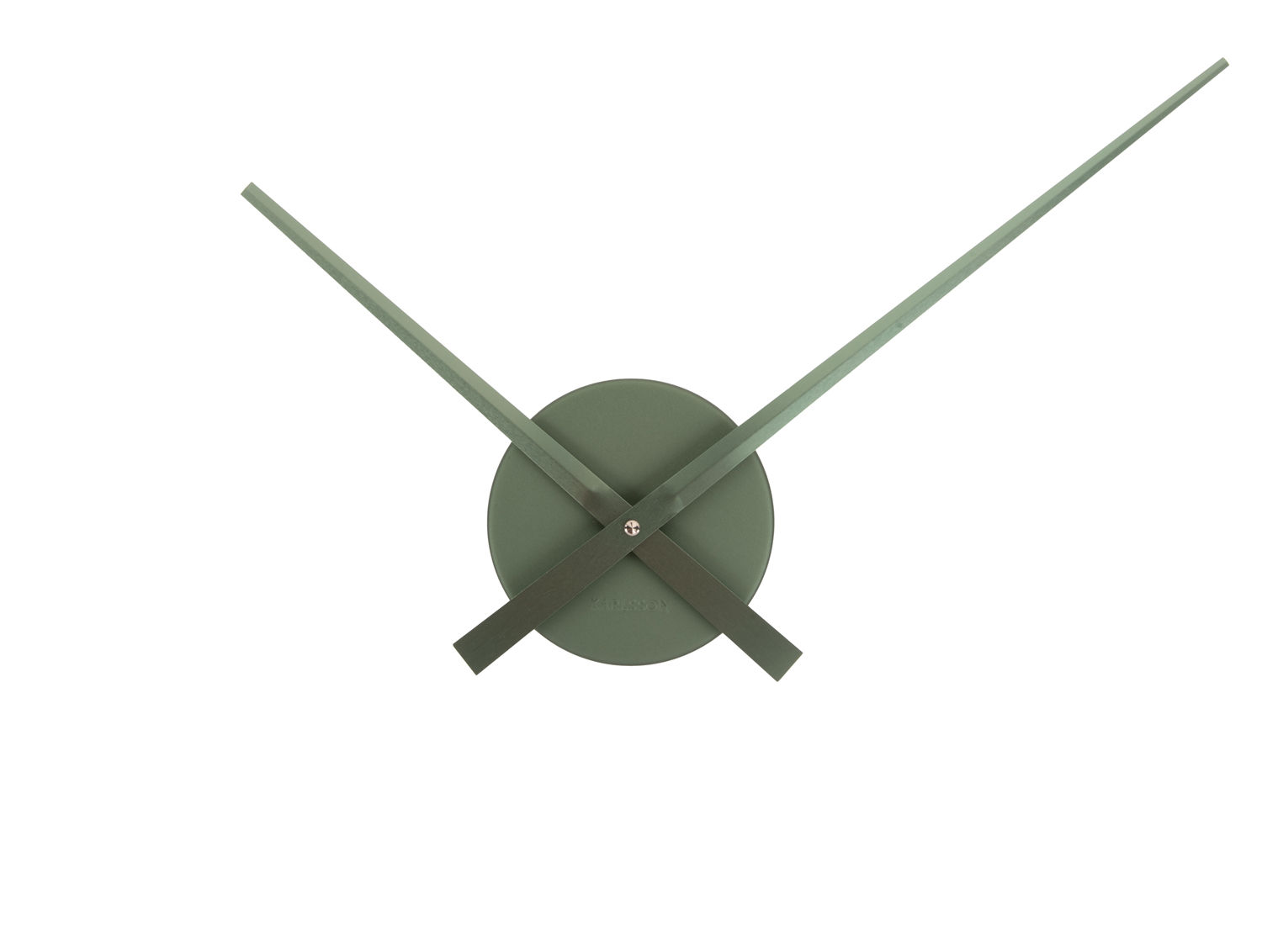 Wandklok Grermane Groen met metallic groene aluminium behuizing en minimalistische wijzers