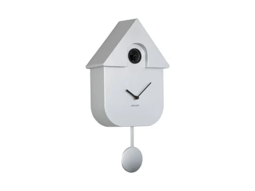 Wandklok Flurrin Zilver met pendel, aluminium en ABS, moderne metallic afwerking in huisvorm