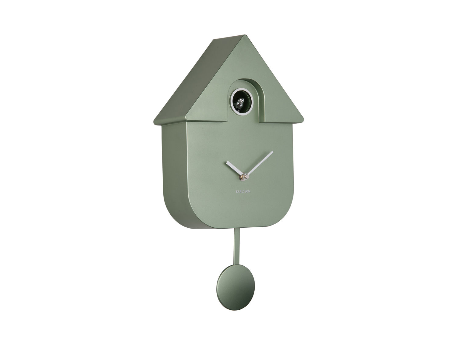 Wandklok Breentoro Groen met huisvorm, pendulum en groene metallic afwerking