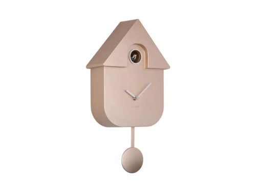 Wandklok Kerrar Goud in huisvorm, goud-roségoud aluminium met slinger en strakke wijzerplaat