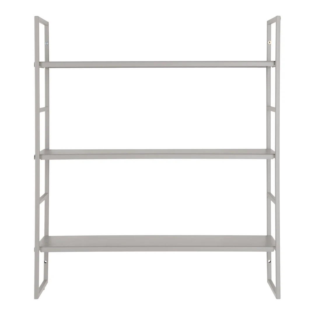 Rek Staaski Staal 48 cm, grijs stalen rek met drie planken en compact, open design