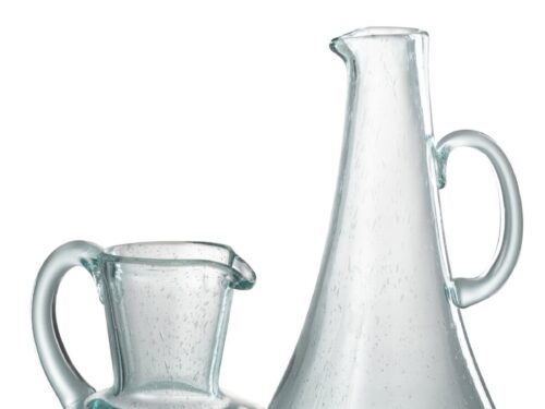 Karaf Tellin glas blauw, slanke glazen karaf met handvat en elegante lichtblauwe tint