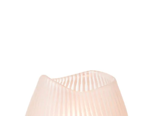Roze glazen Vledder Stripe vaas met subtiele strepen en ronde vorm, compact en decoratief, H20,5 cm