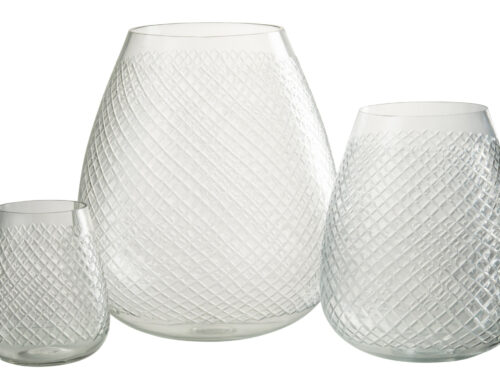 Vaas Zwolle van transparant glas met geruit patroon, elegante luchtige woonaccessoire H31,5 cm