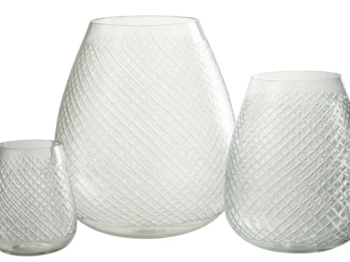Vaas Zwolle van transparant glas met geruit patroon, elegante luchtige woonaccessoire H31,5 cm