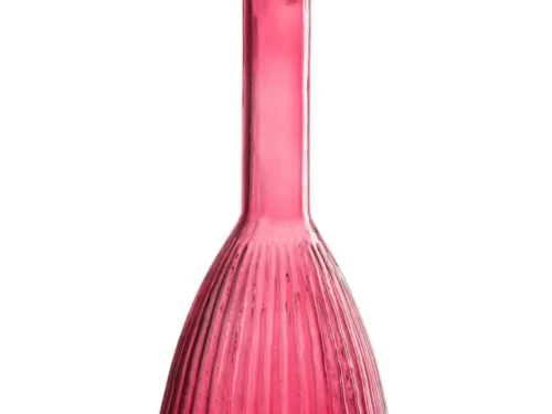 Karaf Stintund van rood glas met slank silhouet en elegante ribbelstructuur