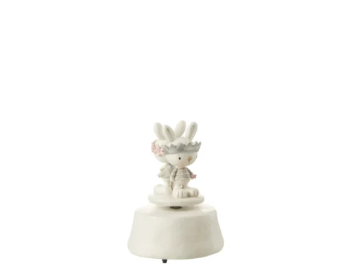 Decoratiefiguur Stauldik polyresin konijn met bloemenkroon in meerkleurig, H14,5 cm