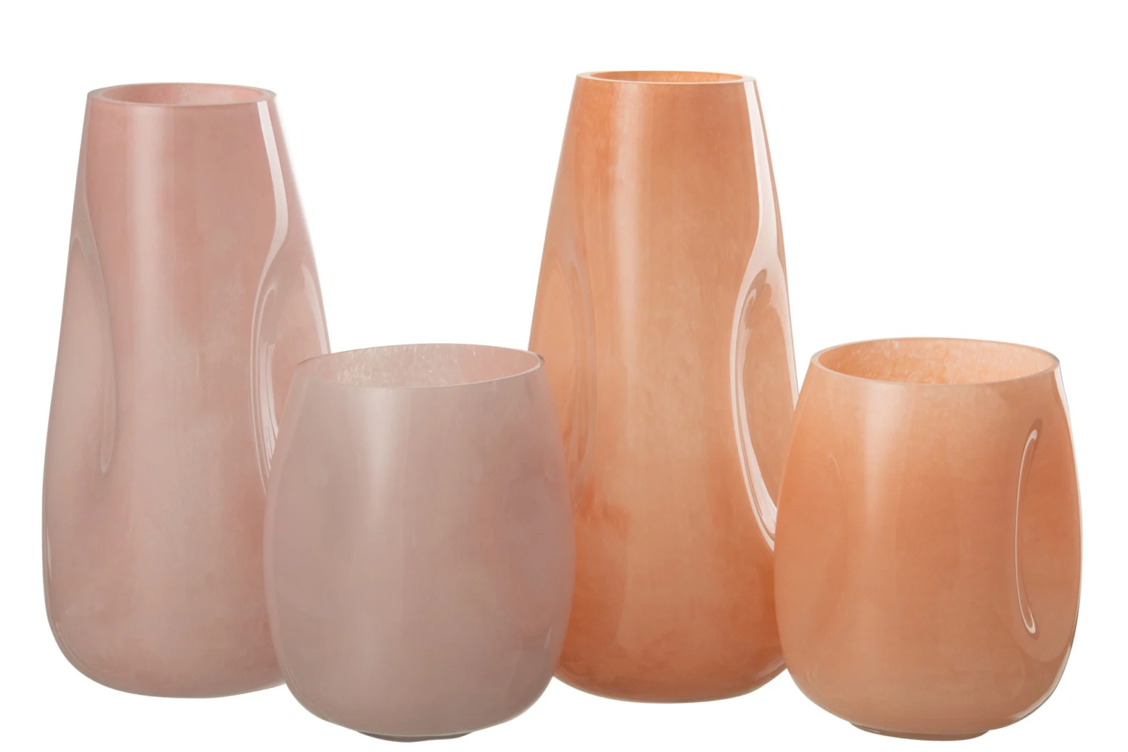 Vaas Norane set van 2 meerkleurige glazen vazen, decoratief en stijlvol in roze en oranje tinten, H28 cm