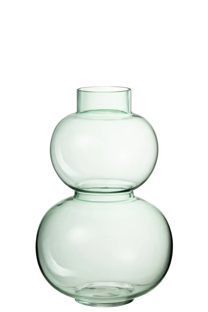Bolvaas Kleibano groen glas met ronde vorm en heldere glans, compacte decoratieve vaas H28,5 cm