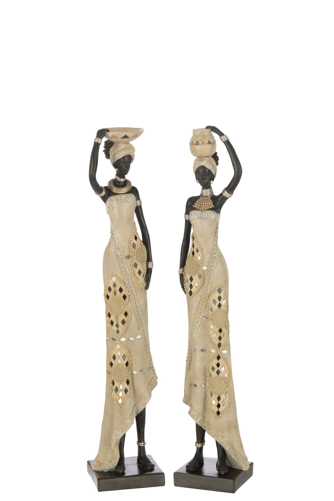 Beeld Julline polyresin set van 2 African Ladies, meerkleurig, slank design met decoratieve details, H52,5 cm