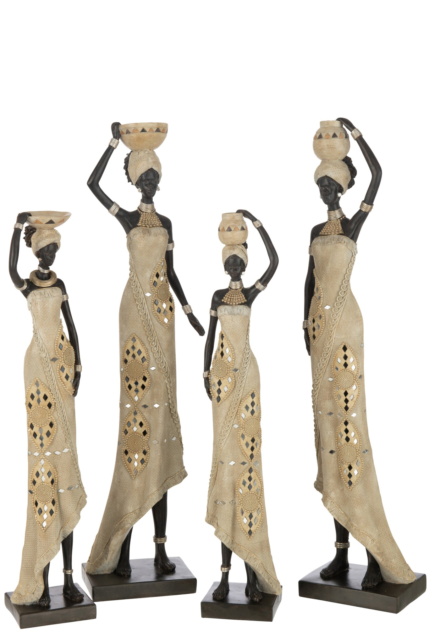 Beeld Vonsis polyresin damesbeelden meerkleurig, 67 cm, set van 2 met decoratieve manden op het hoofd