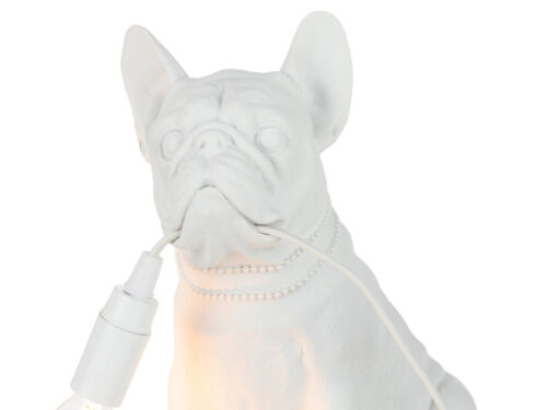 Teisko polyresin tafellamp in wit, hondvormig met E14 fitting en subtiele decoratieve ketting details