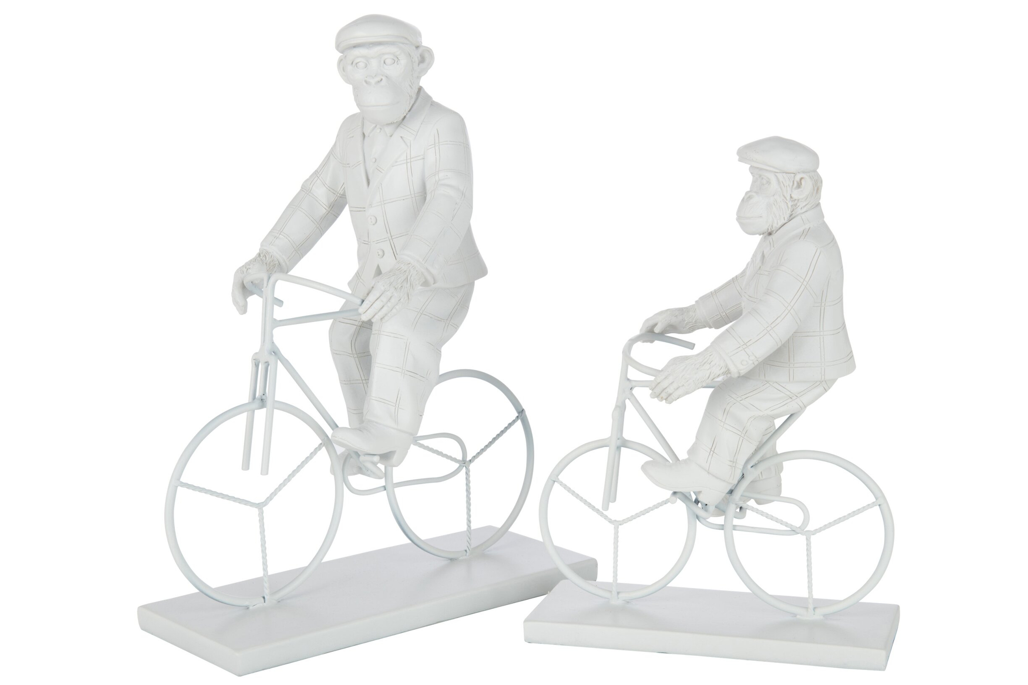 Woonaccessoire Ventano wit polyresin: twee apen op een fiets, speels decoratief object met strakke afwerking