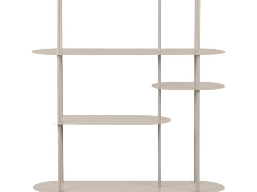 Opbergrek Finta Metaal 118 cm in zandkleur, open asymmetrisch rek met vijf planken en luchtig ontwerp