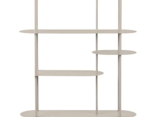 Opbergrek Finta Metaal 118 cm in zandkleur, open asymmetrisch rek met vijf planken en luchtig ontwerp