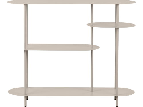 Opbergrek Skiensang metaal 118 cm in zandkleur, open design met vier planken en ronde vormen