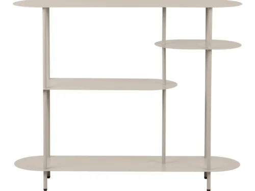 Opbergrek Skiensang metaal 118 cm in zandkleur, open design met vier planken en ronde vormen