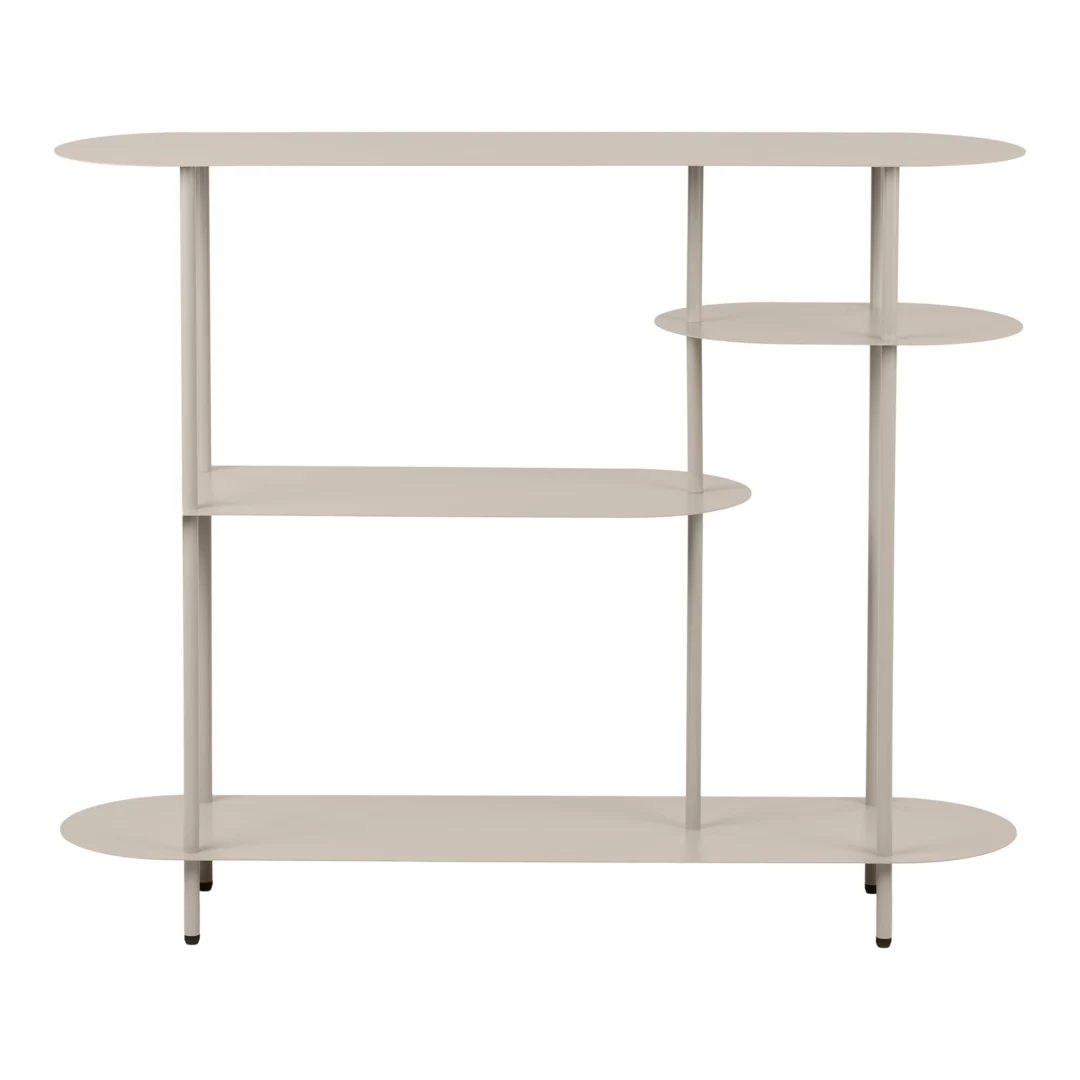 Opbergrek Skiensang metaal 118 cm in zandkleur, open design met vier planken en ronde vormen