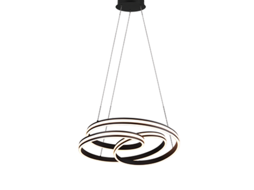 Hanglamp Rierona mat zwart Ø60 cm met 3 LED-ringen en strakke plafondmontage