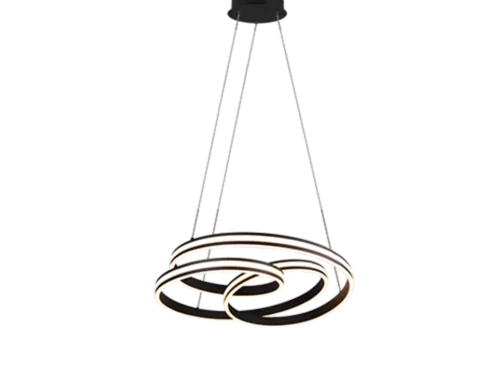Hanglamp Rierona mat zwart Ø60 cm met 3 LED-ringen en strakke plafondmontage