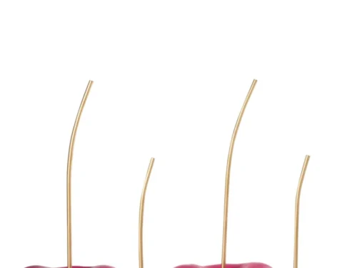Set van 2 roze Ceilonte kersenbeelden met goudkleurige steel, glanzende afwerking en speels design