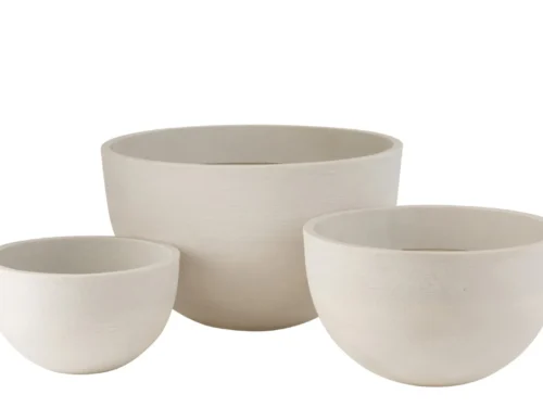 Fliste bloempot set van 3 wit, ronde keramische uitstraling, steenpoeder en polyresin, H46 cm