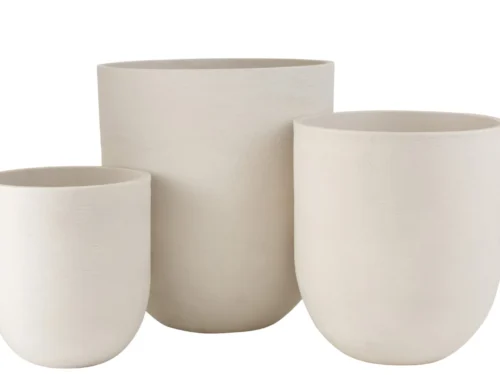 Set van 3 Slister vazen in wit, hoge ronde vorm met natuurlijke steenlook, H61,5 cm