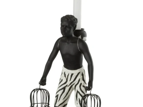 Mand Saanino zwart-wit beeld met etnische manden en kaars, decoratief polyester woonaccessoire