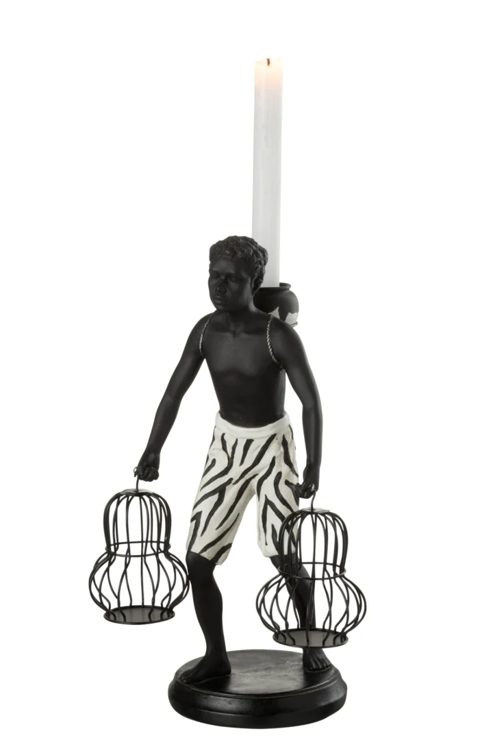 Mand Saanino zwart-wit beeld met etnische manden en kaars, decoratief polyester woonaccessoire