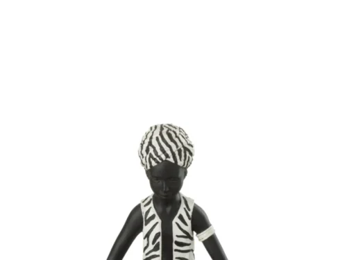 Beeld Ceisan meerkleurig polyester van 26 cm, zittend decoratief figuur met zwart-wit patroon en schaal