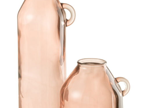 Vaas Husser Glas Roze H45 cm, lichtroze cilindervorm met subtiel handvat, groot decoratief silhouet